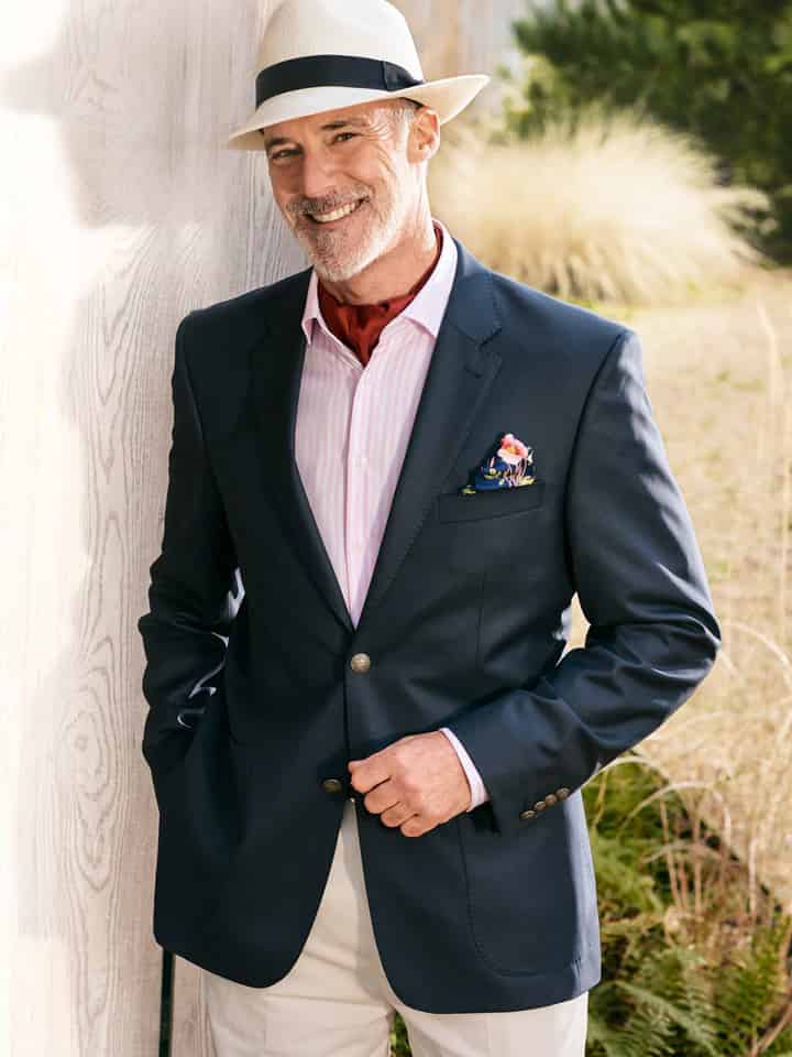 Men's Navy Blue Commodore Luxury Wool Blazer On Model