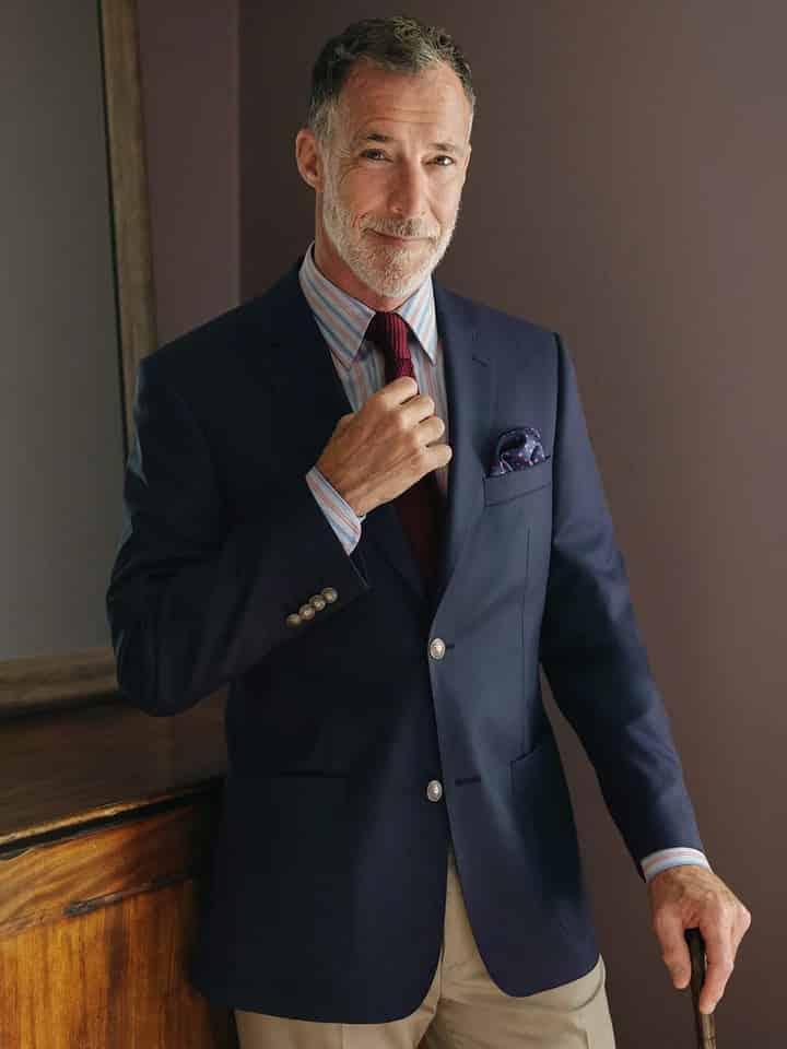 Men's Navy Blue Commodore Luxury Wool Blazer on Model