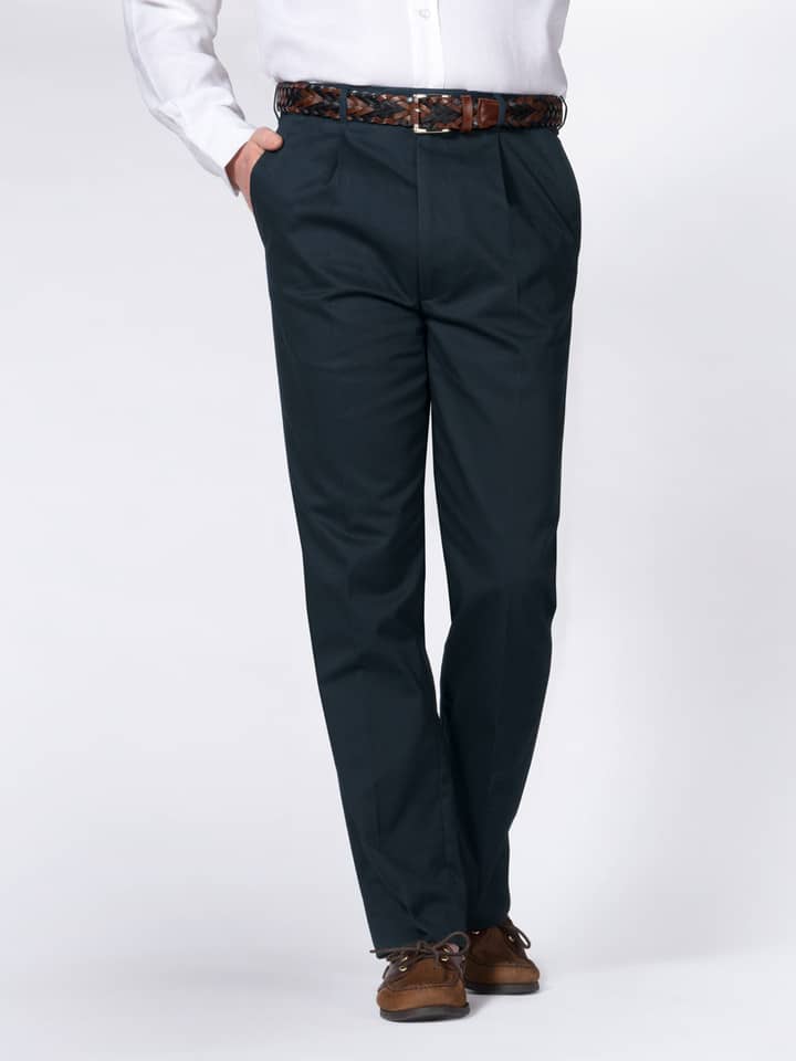Image of Mens Navy Blue Pleated Chinos