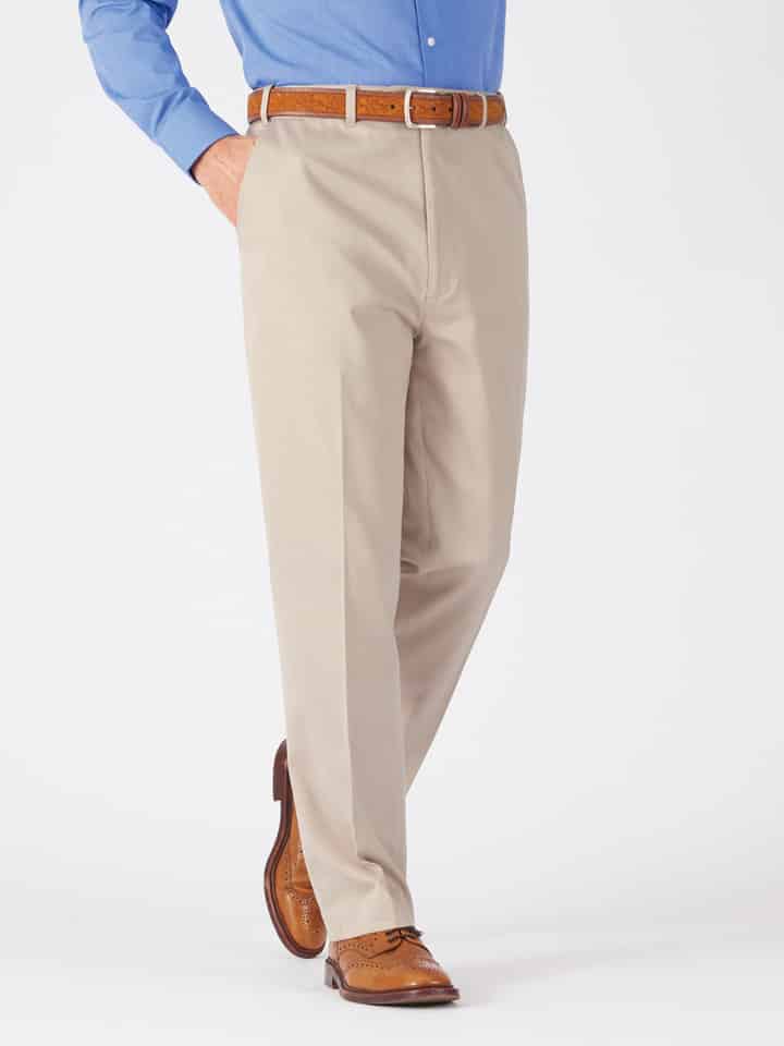 Men's Sand Beige Cotton & Silk Chino Pants