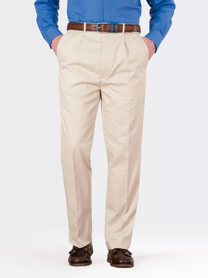 Image of Mens Stone White Pleated Chinos