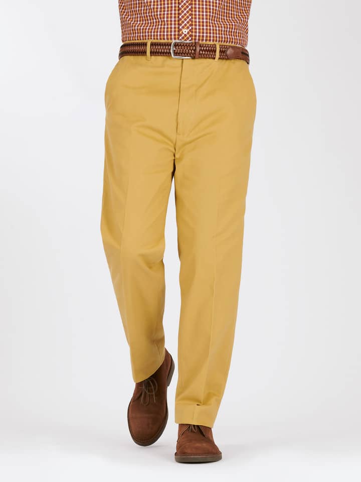 Image of Mens Mustard Yellow Flat Front Chinos