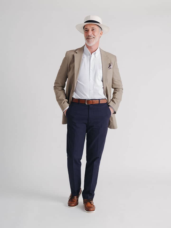 Men's Navy Blue Flat Front Chino Pants