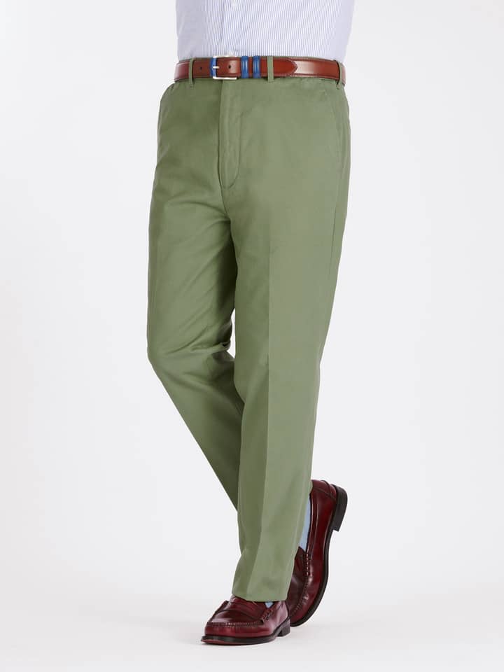 Image of Mens Green Flat Front Chinos