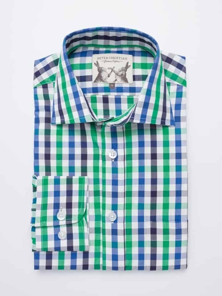 Men's Green & Blue Ensign Check Long Sleeve Shirt