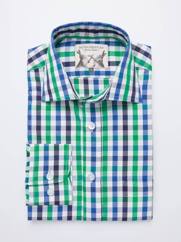 Men's Green & Blue Ensign Check Long Sleeve Shirt