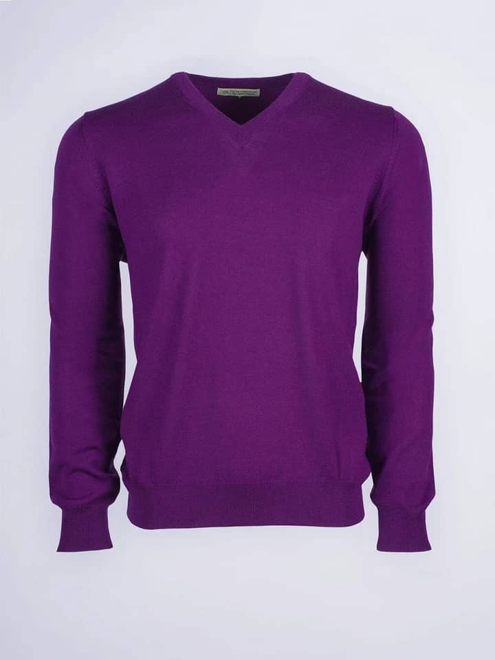 Men's Purple Merino V-Neck Sweater
