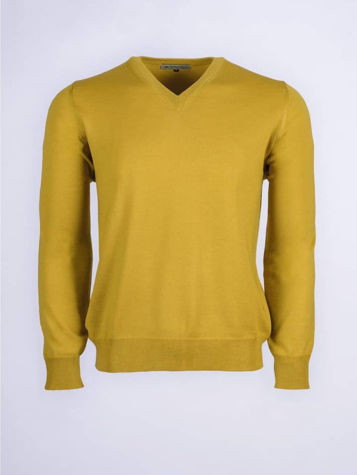 Men's Gold Yellow Merino V-Neck Sweater