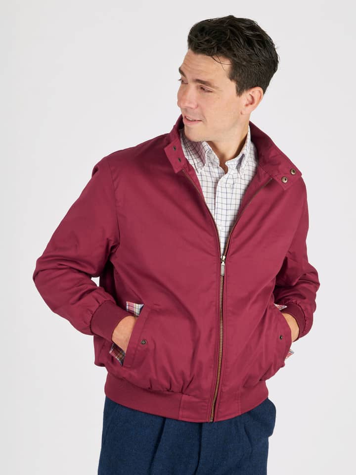 Men's Burgundy Harrington Jacket On Model
