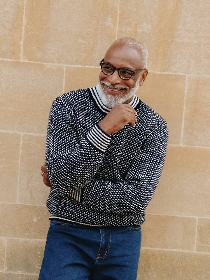 Navy Norwegian Style Sweater 100% Pure Wool On model