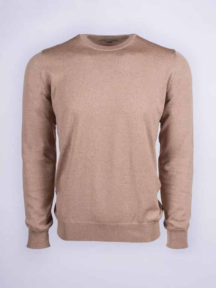 Men's Beige 100% Merino Wool Crew Neck Sweater