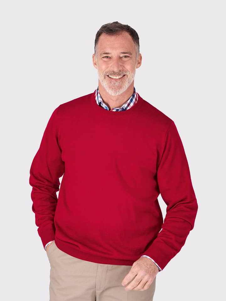 Red Merino Crew Neck Sweater On Model