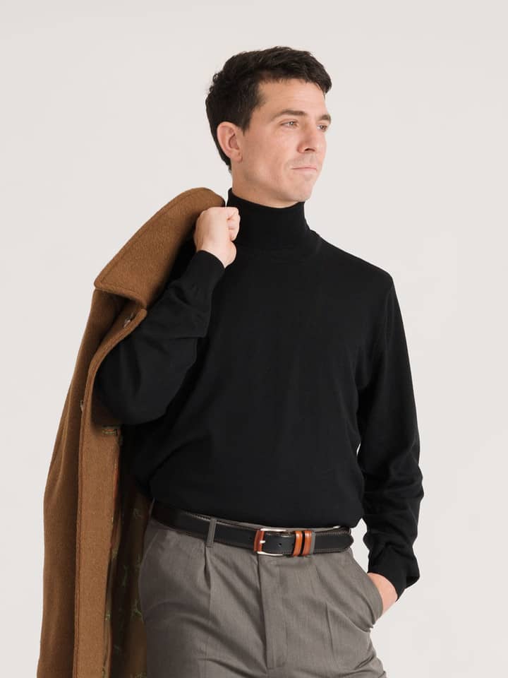 mens dress turtleneck shirts Statement Men's Long Sleeve Shirt - Turtle Neck Sweater - Camel - XL