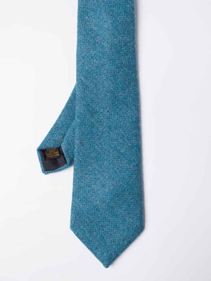 Blue Herringbone Wool Tweed Tie