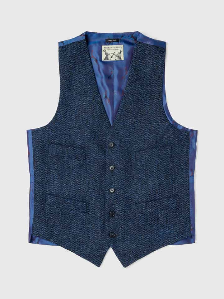 Men's Blue Herringbone Harris Tweed® Vest