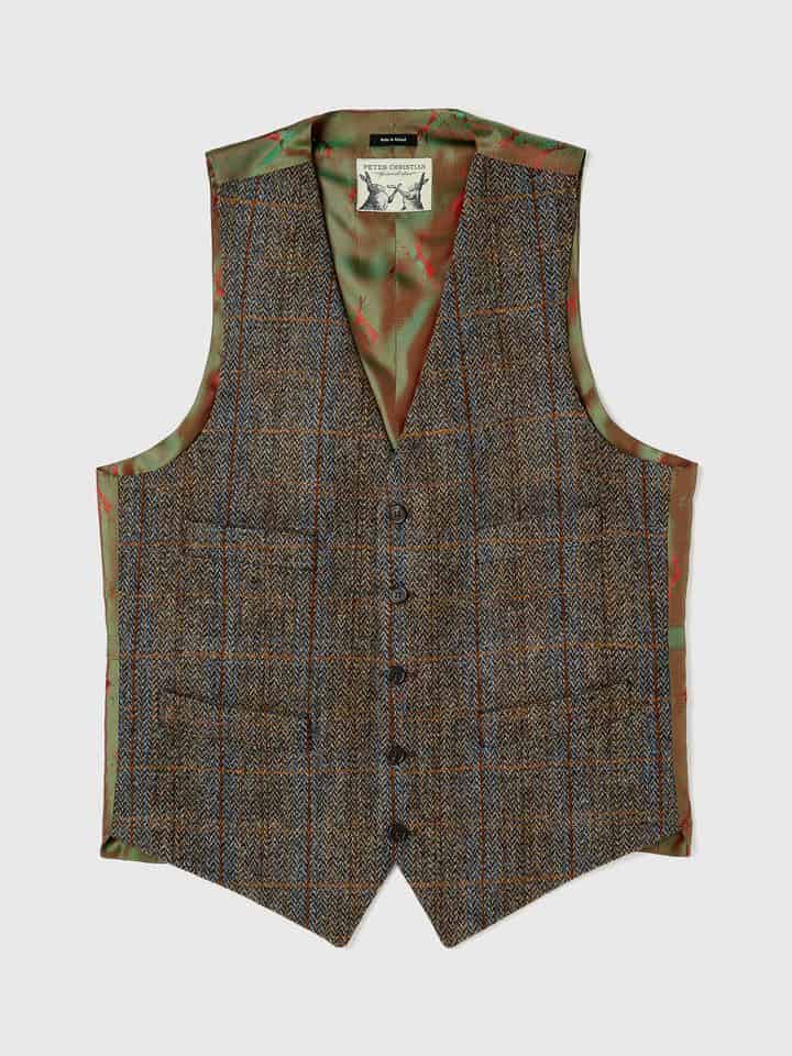 Men's Brown Green Harris Tweed® Vest