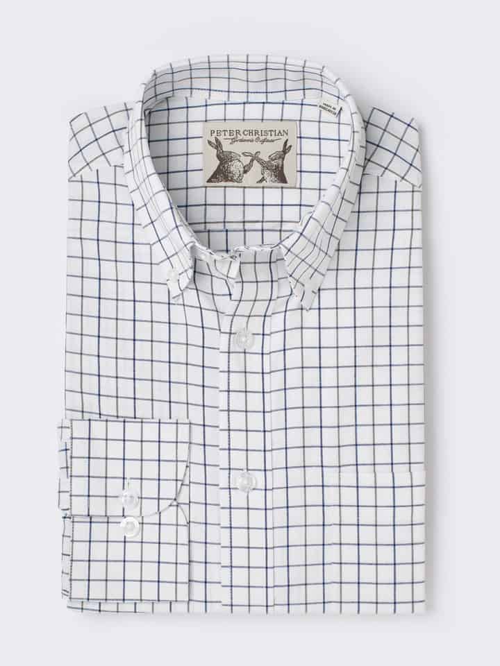 Men's Blue White Button Down Collar Check Shirt Folded