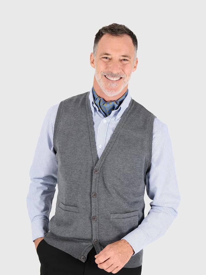 Men's Lead Gray Merino Wool Vest On Model