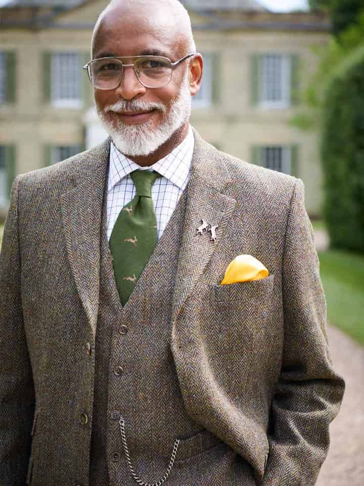 Model Wearing Men's Brown Harris Tweed® Suit Jacket