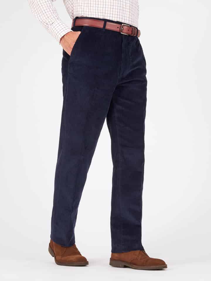 Men's Navy Flat Front Corduroy Pants