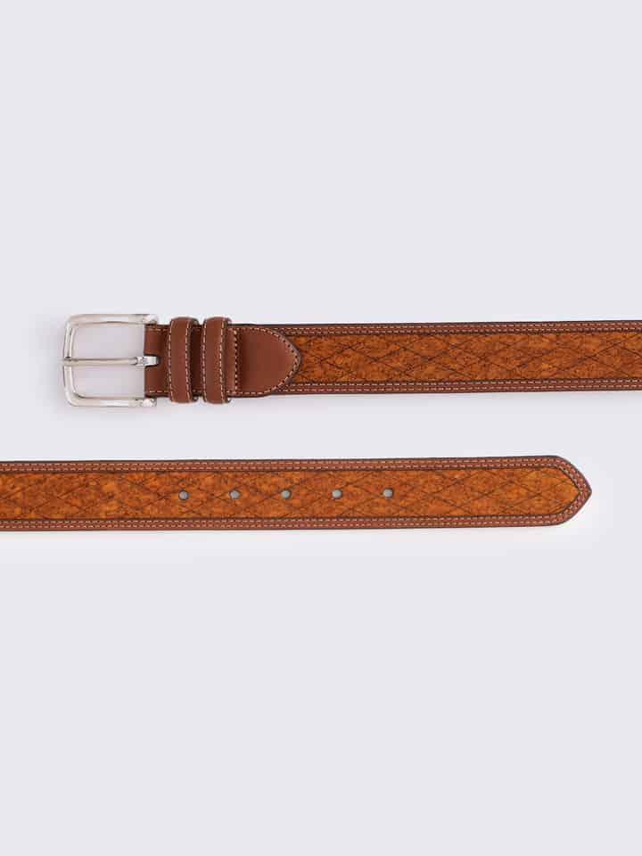 Men's Tan Cork Inlaid Handmade Leather Belt Buckle