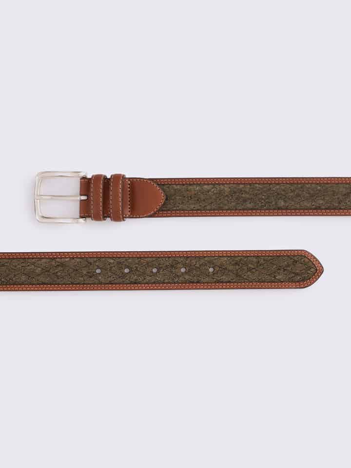 Men's Green Cork Inlaid Handmade Leather Belt Buckle