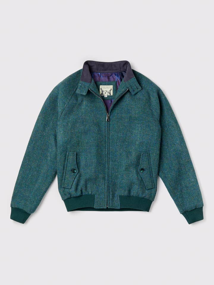 Green Harris Tweed Harrington Jacket