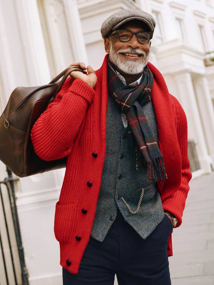 Red Shawl Neck Cardigan