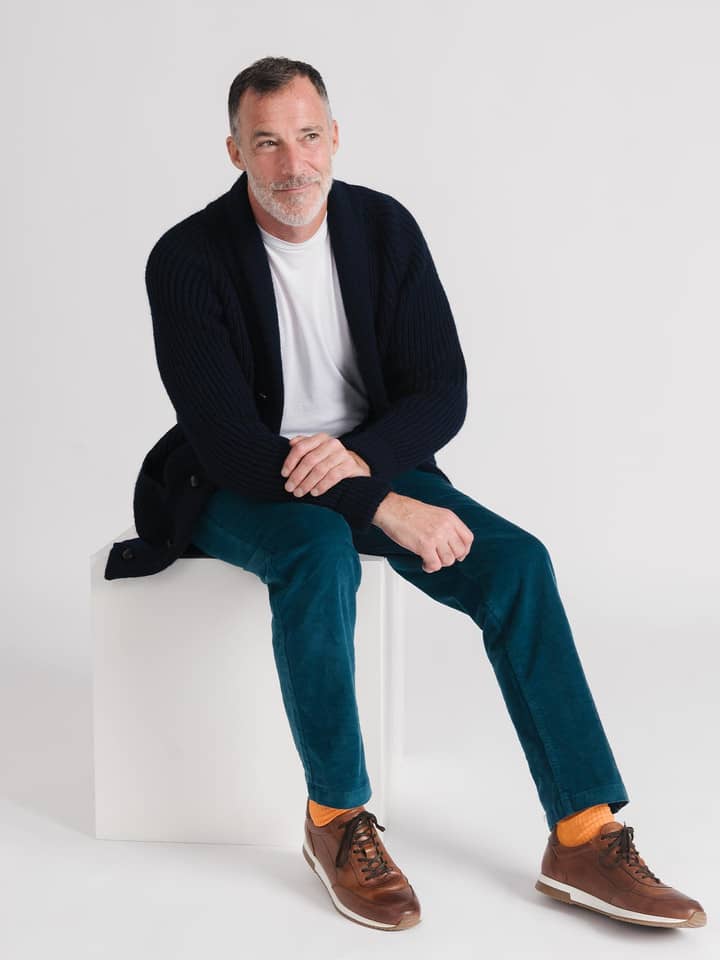 Men's Blue Fine Needlecord Corduroy Drawstring Elasticated Waist Pants