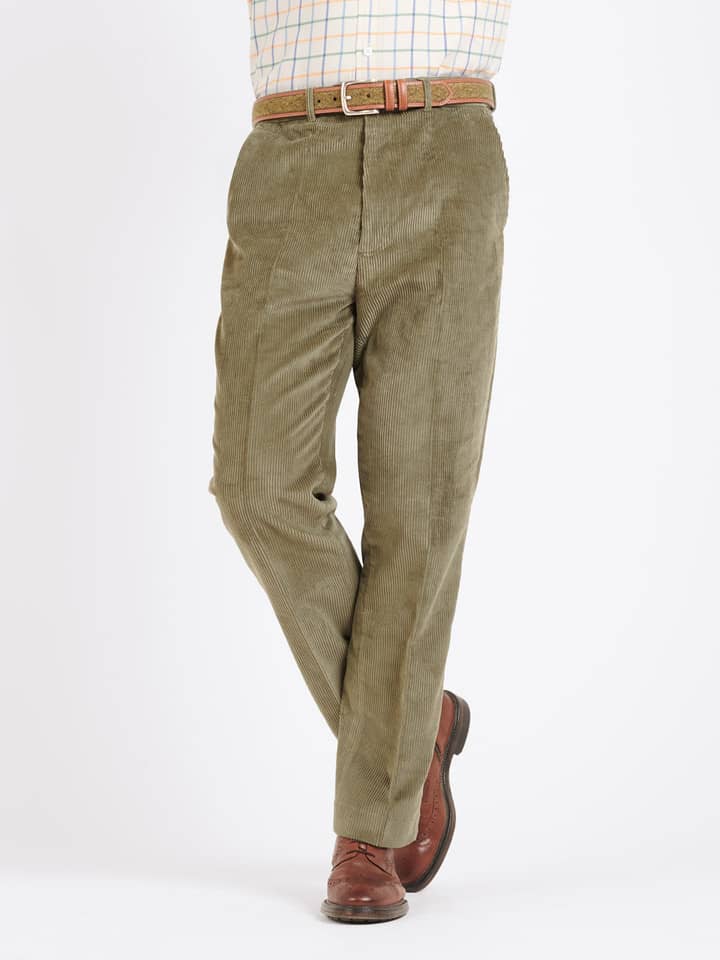 Men's Green Flat Front Corduroy Pants