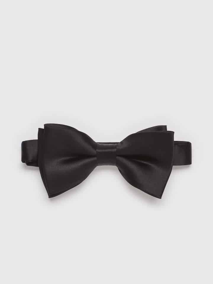 Black Pre-tied Plain Silk Bow Tie
