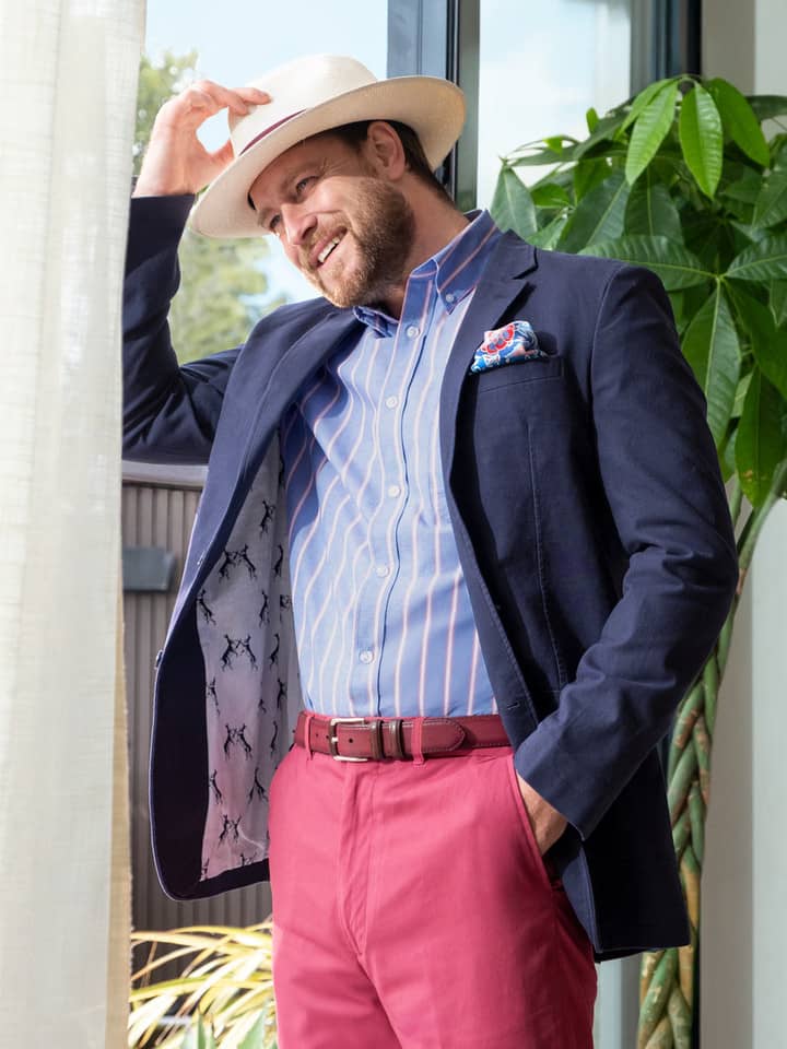 Men's Navy Blue Cotton Casual Canvas Blazer Model