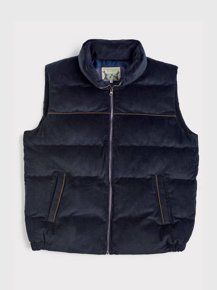 Men's Navy Fine Corduroy Padded Gilet