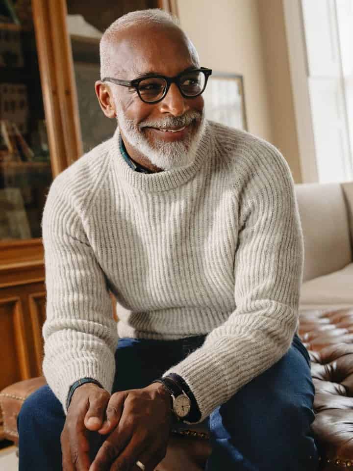Fisherman Stone Ribbed Jumper On Model