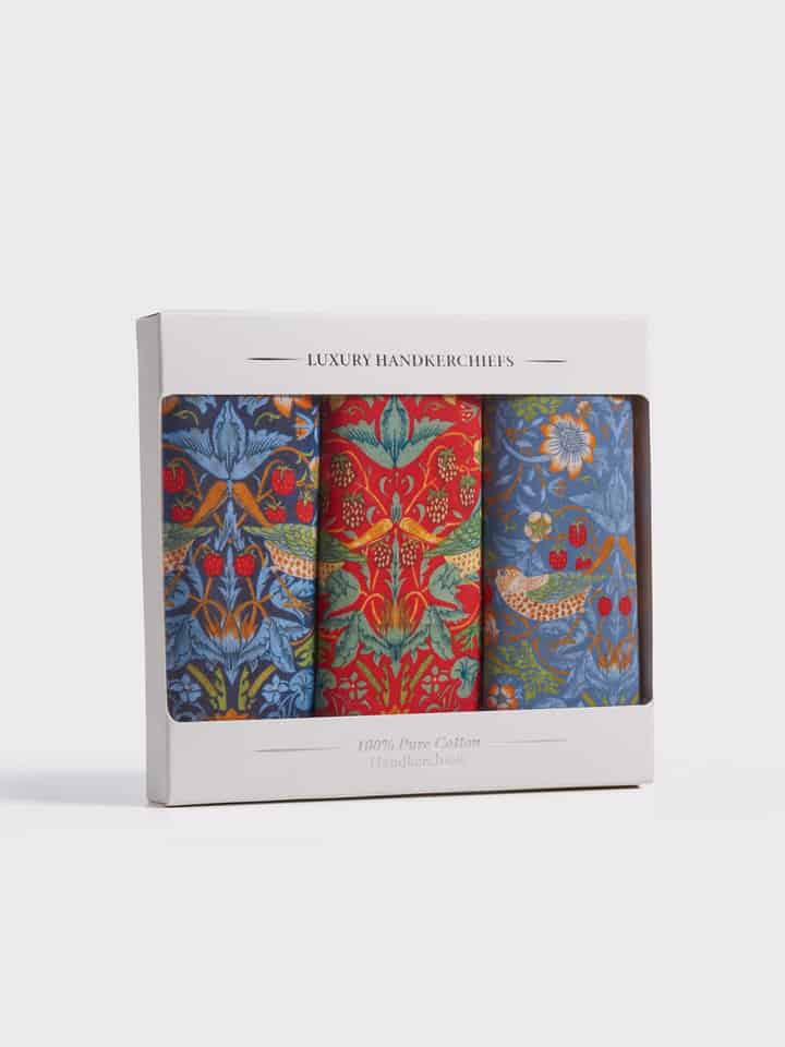 William Morris Cotton Handkerchief Set Strawberry Thief