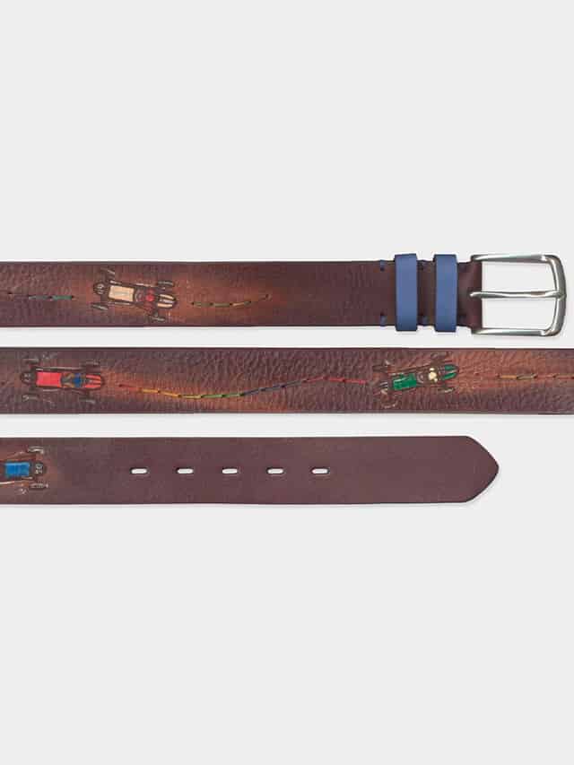 Mens Race Car Hand Painted and Stitched Leather Belt
