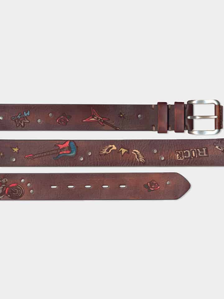 Rockstar Hand Painted and Stitched Leather Belt