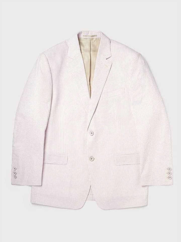 Men's Beige and White Striped Seersucker Jacket
