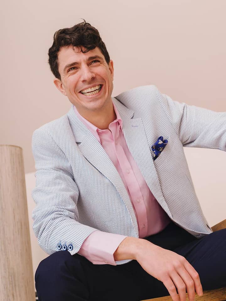 Men's Blue & White Striped Seersucker Jacket On Model