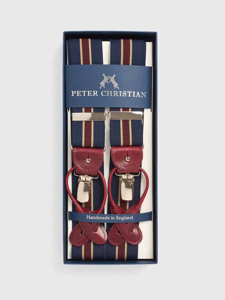 Navy Elasticated Stripe Suspenders In Box