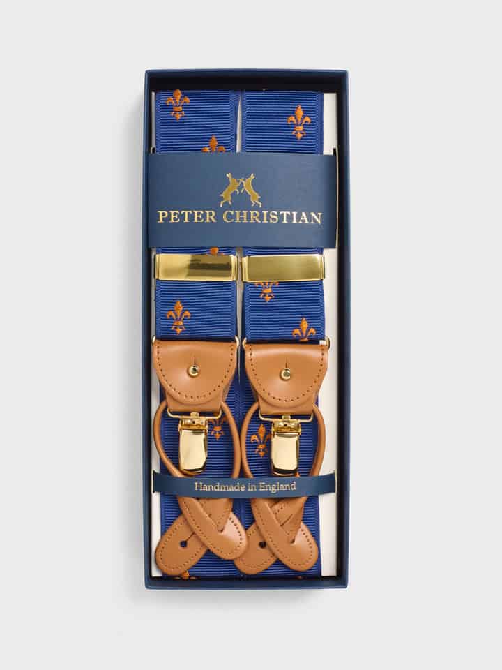 Blue Fleur De Lys Suspenders