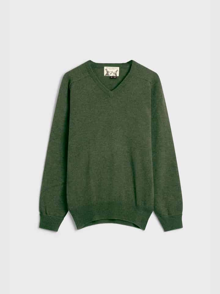 Green Lambswool V-Neck Sweater