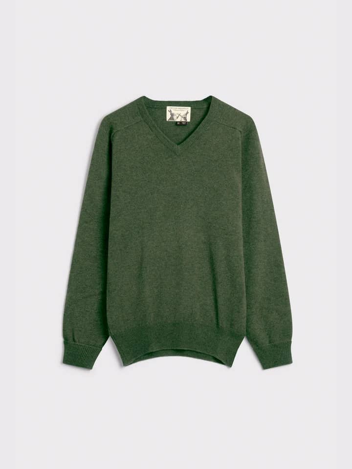 Green Lambswool V-Neck Sweater