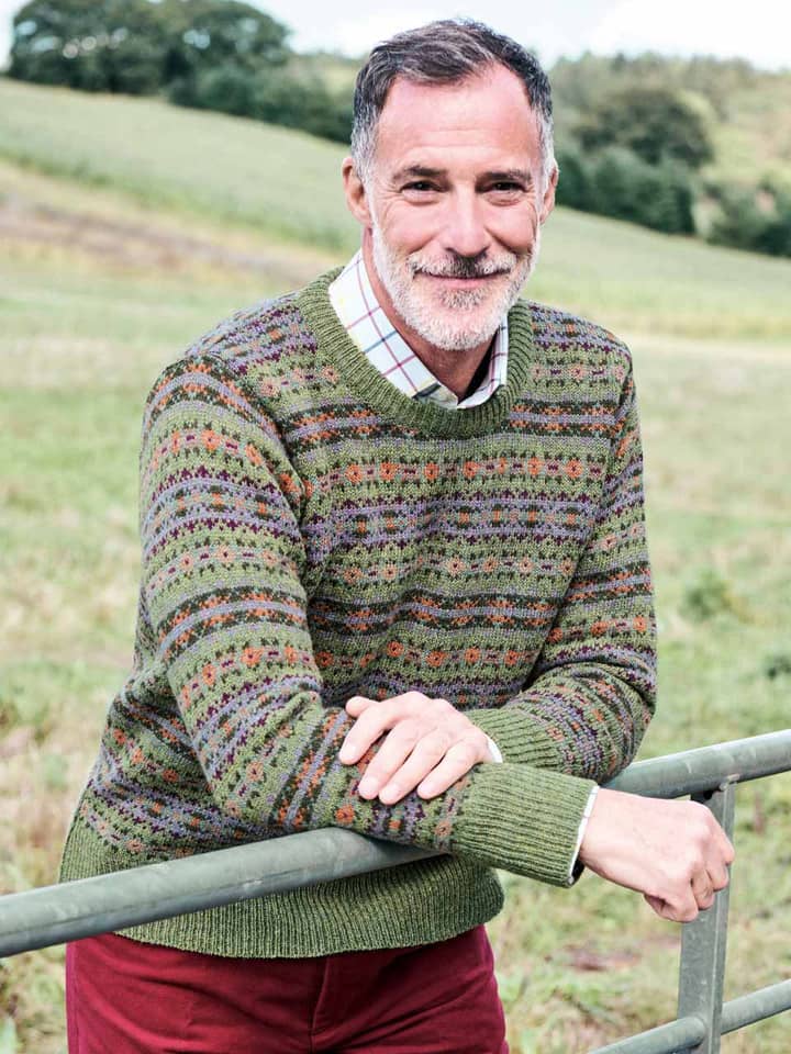 Green Fairisle Crew Neck Sweater On Model