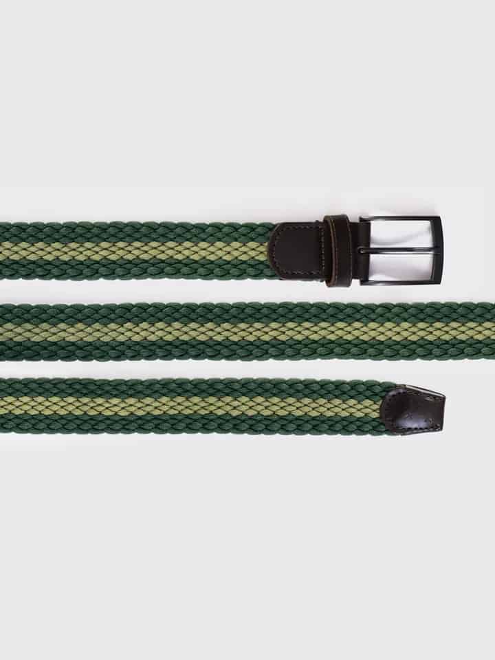 Mens Green Stripe Woven Elastic Belt