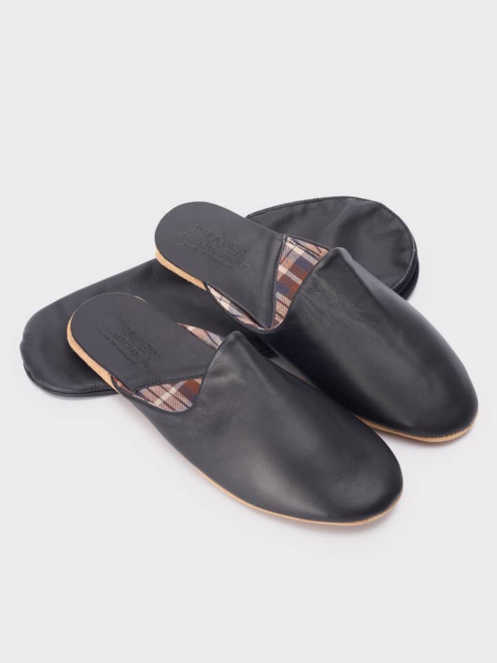 Black Draper Leather Travel Slippers