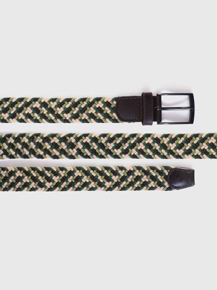 Mens Green Mix Woven Elastic Belt