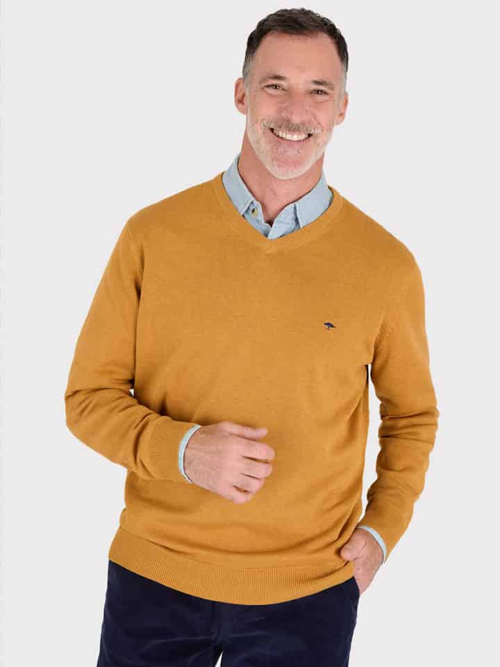 Mustard Superfine Cotton V Neck Sweater