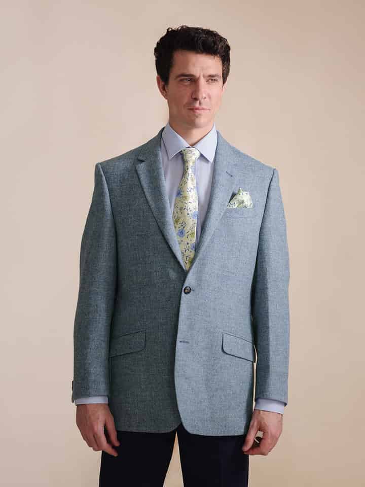Mist Blue Lightweight Tweed Jacket On Model