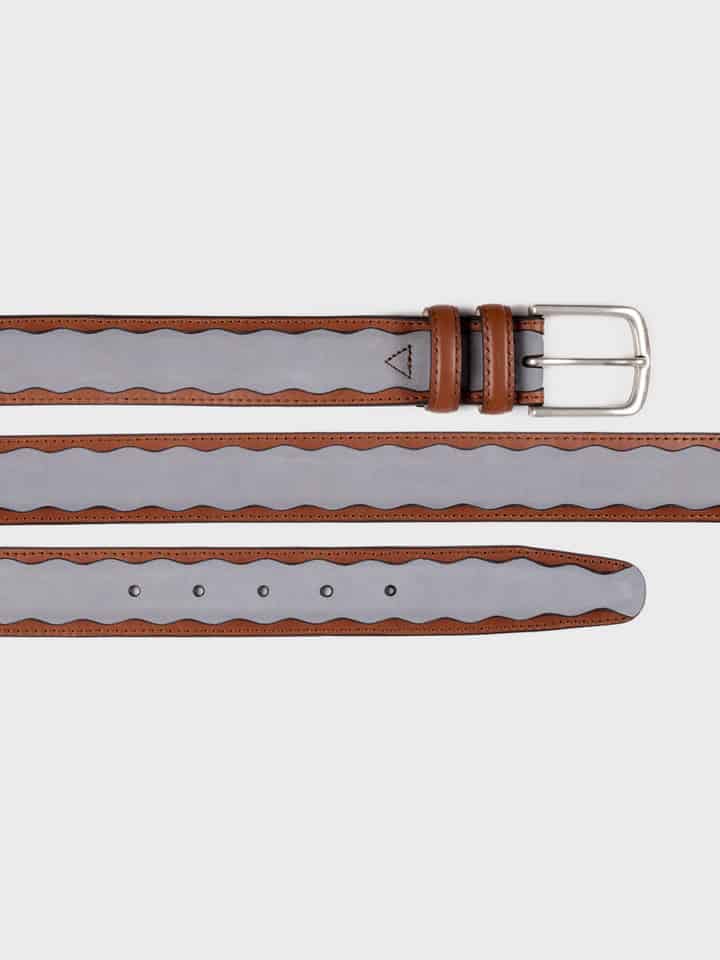 Tan and Sky Blue Nubuck Leather Belt Buckle